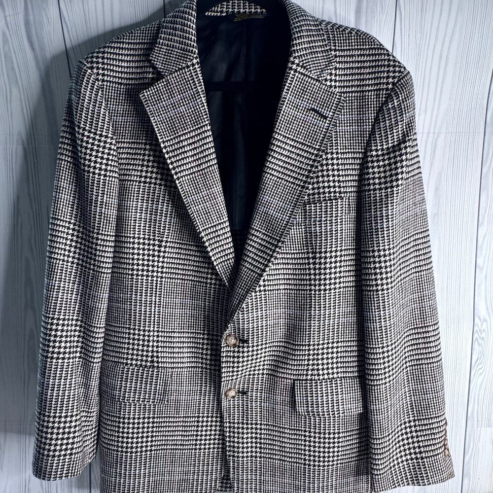 Vintage 1970/80s Union Made Faculty Club Houndstooth Plaid Blazer  Size 44 - Picture 2 of 11